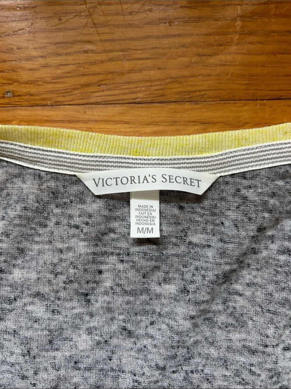 Victoria's Secret Gray Body with Yellow Raglan Long-Sleeve Henley - Picture 2 of 4